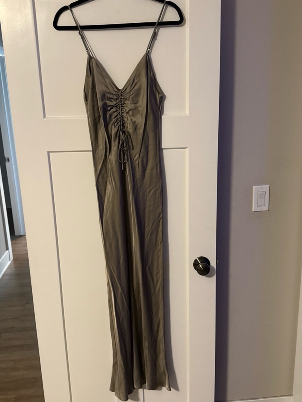 Zara Silky Olive Green Lace-Up Slip Dress